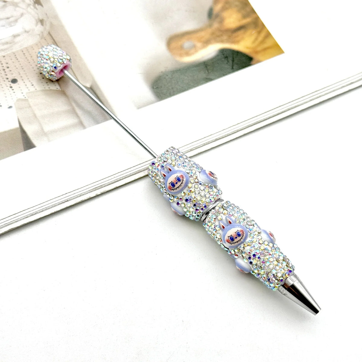 Labubu Full Diamond Bead Pen Fun Cartoon Patch Bead Pen | DIY Beadable Pen Craft Gift Idea