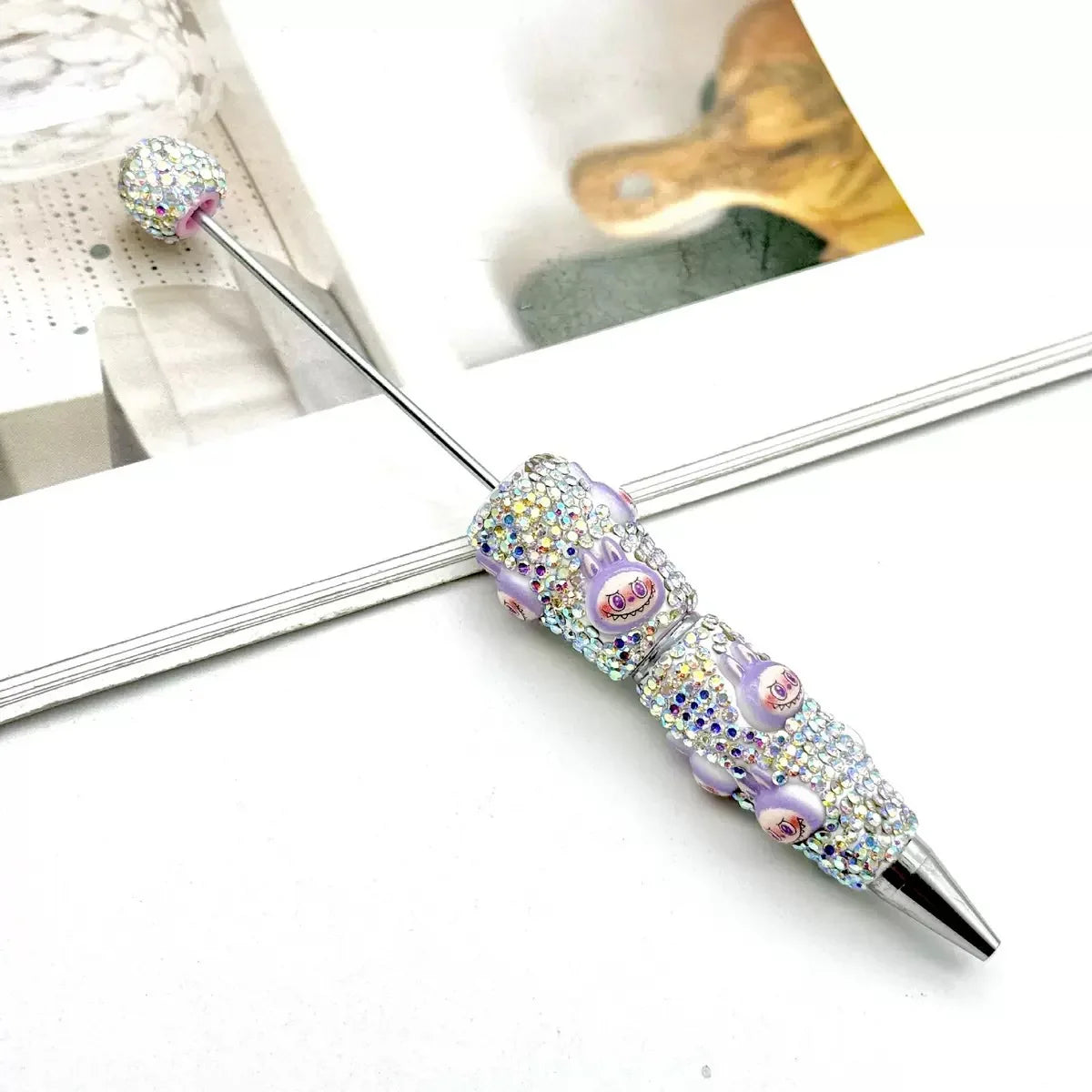 Labubu Full Diamond Bead Pen Fun Cartoon Patch Bead Pen | DIY Beadable Pen Craft Gift Idea