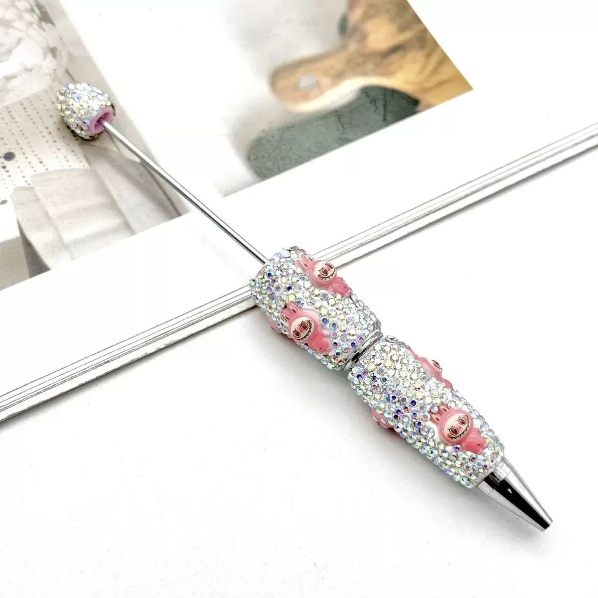 Labubu Full Diamond Bead Pen Fun Cartoon Patch Bead Pen | DIY Beadable Pen Craft Gift Idea