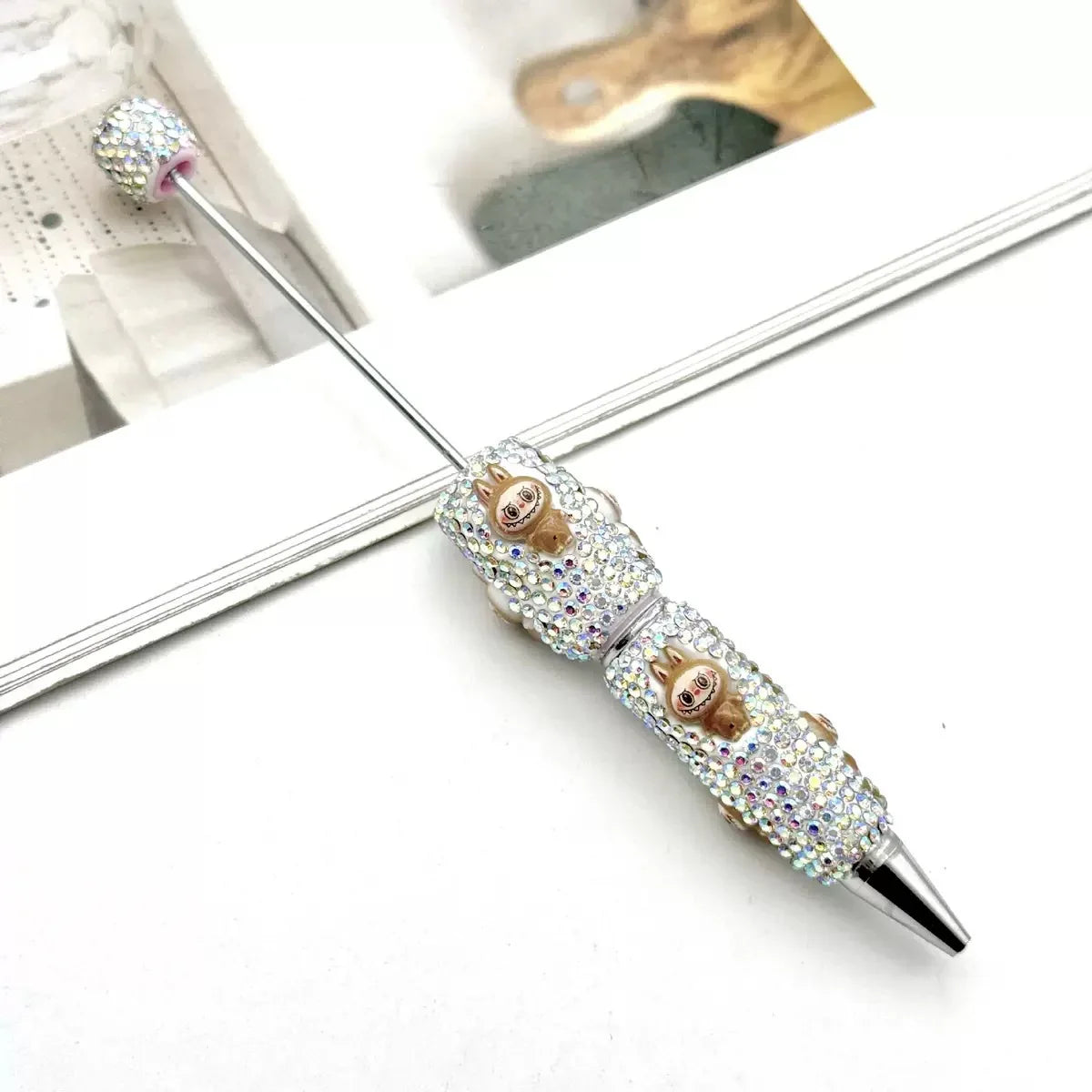 Labubu Full Diamond Bead Pen Fun Cartoon Patch Bead Pen | DIY Beadable Pen Craft Gift Idea