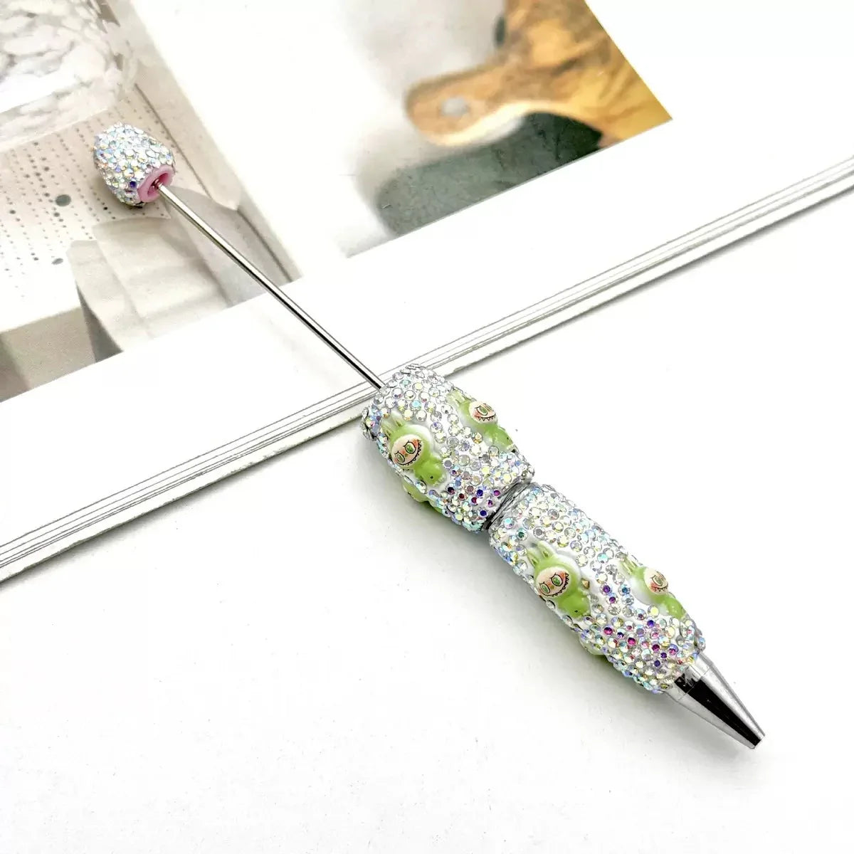 Labubu Full Diamond Bead Pen Fun Cartoon Patch Bead Pen | DIY Beadable Pen Craft Gift Idea