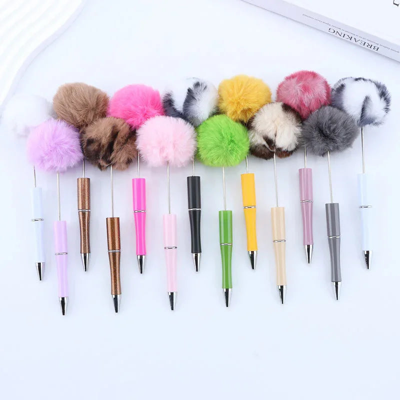 Long hair ball bead pen ins macaron color furry rotating ballpoint pen | DIY Beadable Pen Craft Gift Idea