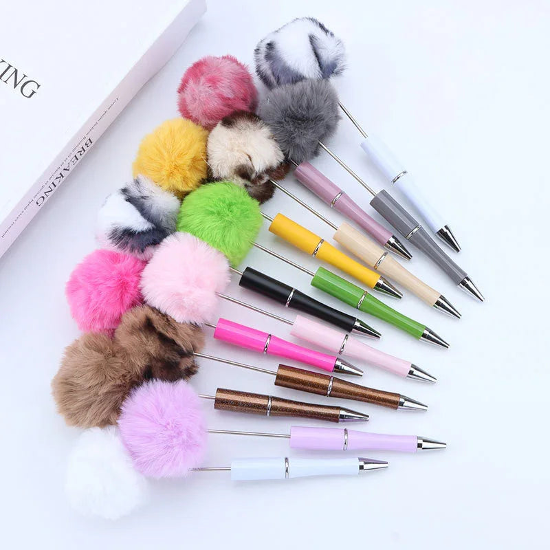 Long hair ball bead pen ins macaron color furry rotating ballpoint pen | DIY Beadable Pen Craft Gift Idea