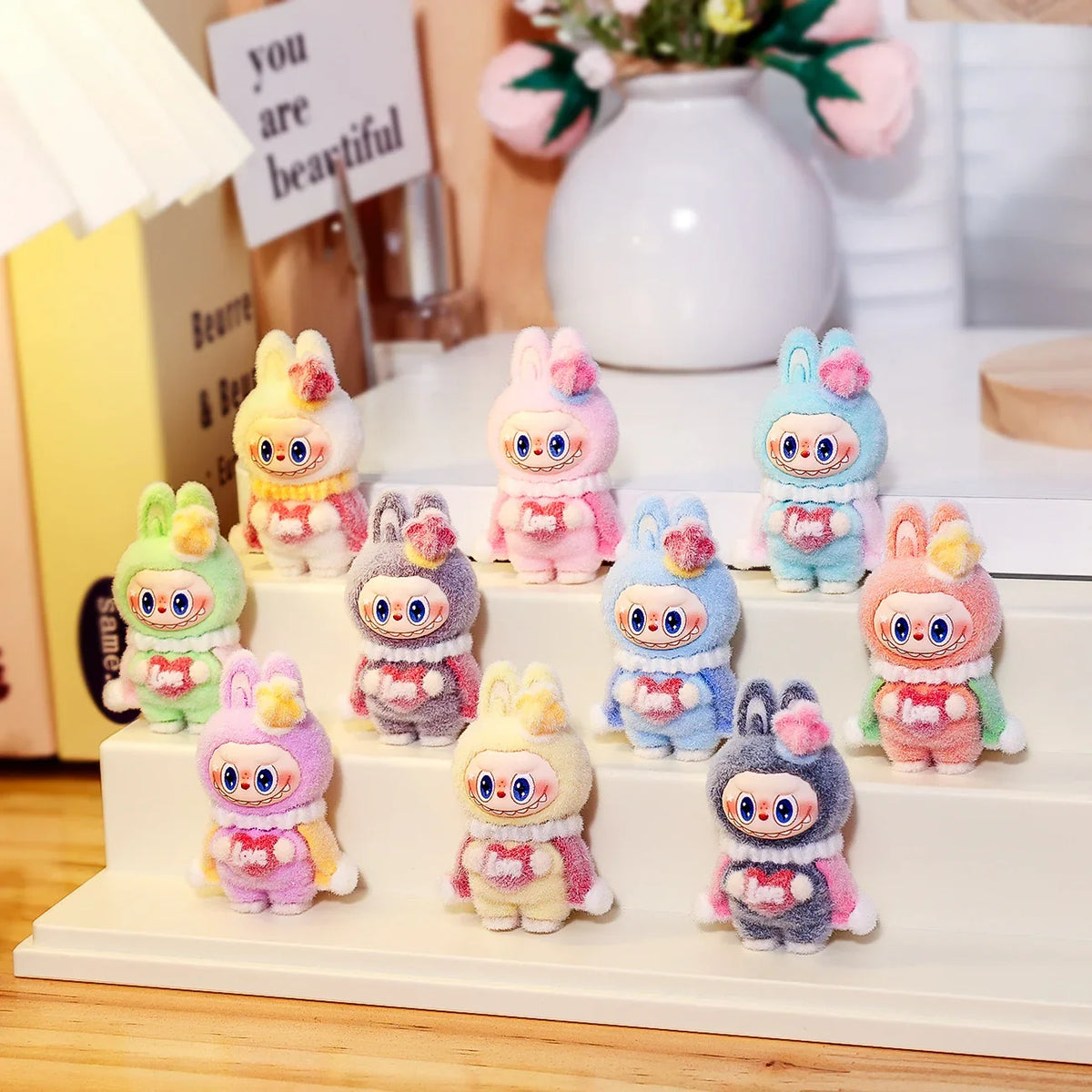 Flocked Labu King Cute Doll 10pcs/set  （No Hole） | Acrylic Bead for DIY Bracelet Keychain Jewelry Making