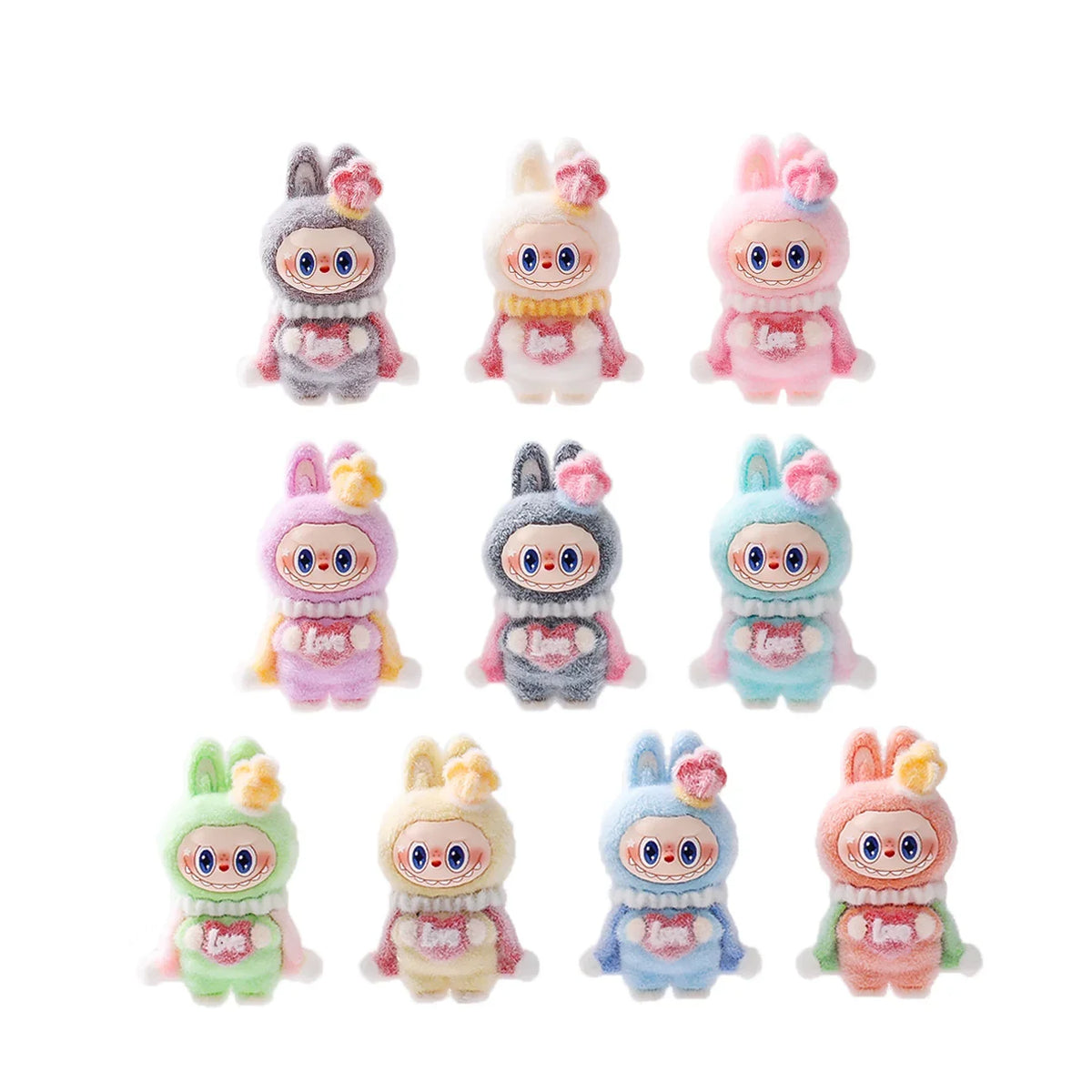 Flocked Labu King Cute Doll 10pcs/set  （No Hole） | Acrylic Bead for DIY Bracelet Keychain Jewelry Making