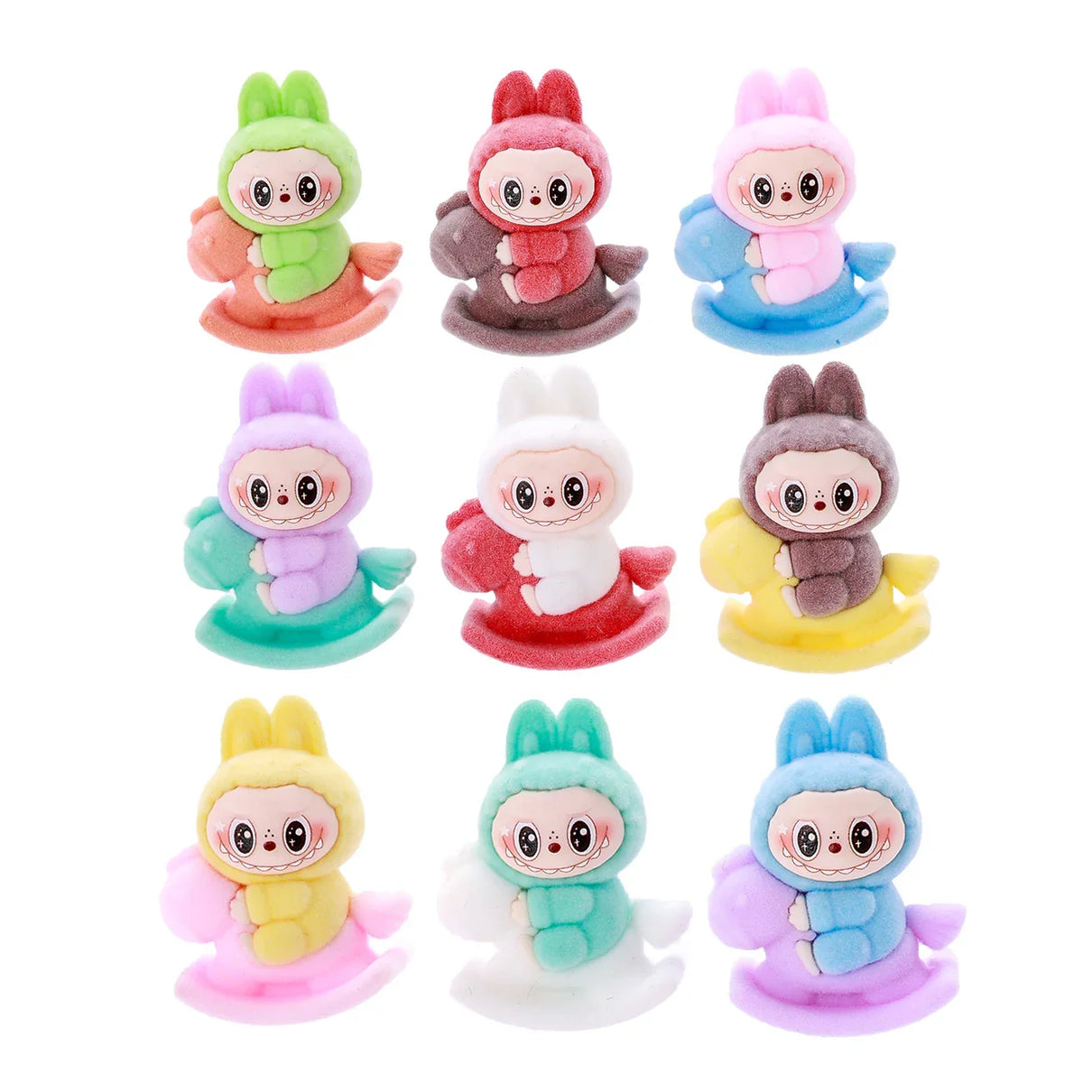 Cute Flocked Rocking Horse LABU Trendy Play Cute Doll 9pcs/set（No | Acrylic Bead for DIY Bracelet Keychain Jewelry Making