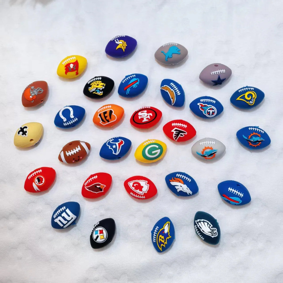 30 Teams NFL Football 3D Silicone Focal Beads | DIY Sports Fan Bracelet & Keychain Craft Bead