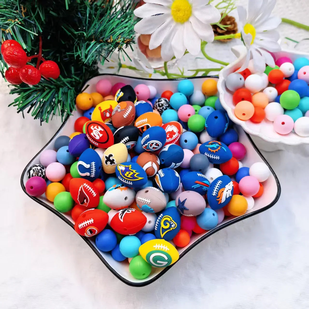 30 Teams NFL Football 3D Silicone Focal Beads | DIY Sports Fan Bracelet & Keychain Craft Bead