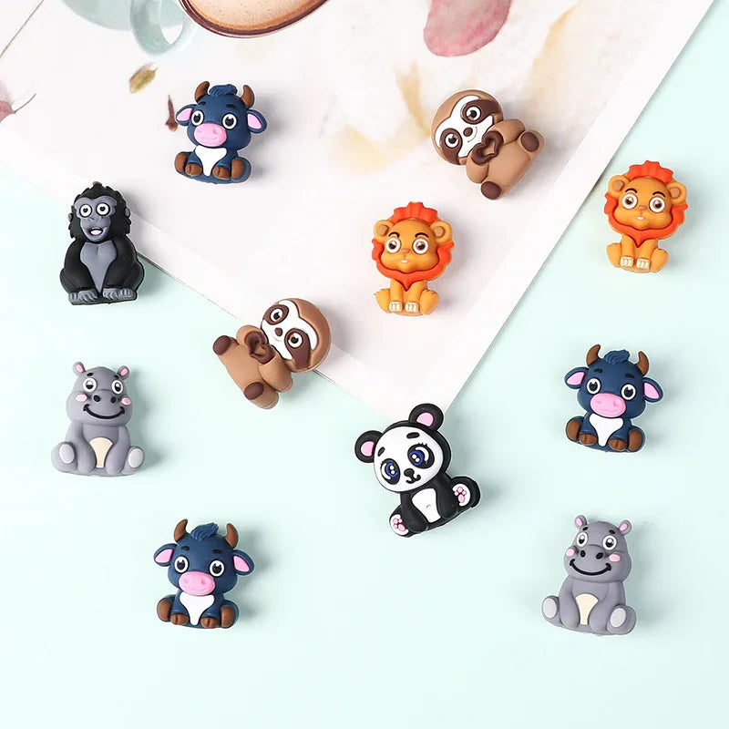 3D Silicone Beads Cartoon Panda Hippo Lion Three-dimensional Animal Focal | Silicone Focal Bead for DIY Keychain & Pen Wrap