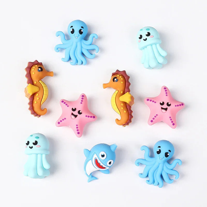 Marine Animal World Shark 3D Silicone Beads Bead Pen Animal Focal Beads | Silicone Focal Bead for DIY Keychain & Pen Wrap