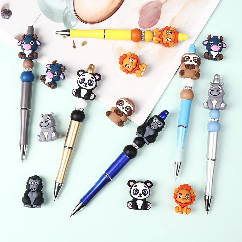 3D Silicone Beads Cartoon Panda Hippo Lion Three-dimensional Animal Focal | Silicone Focal Bead for DIY Keychain & Pen Wrap