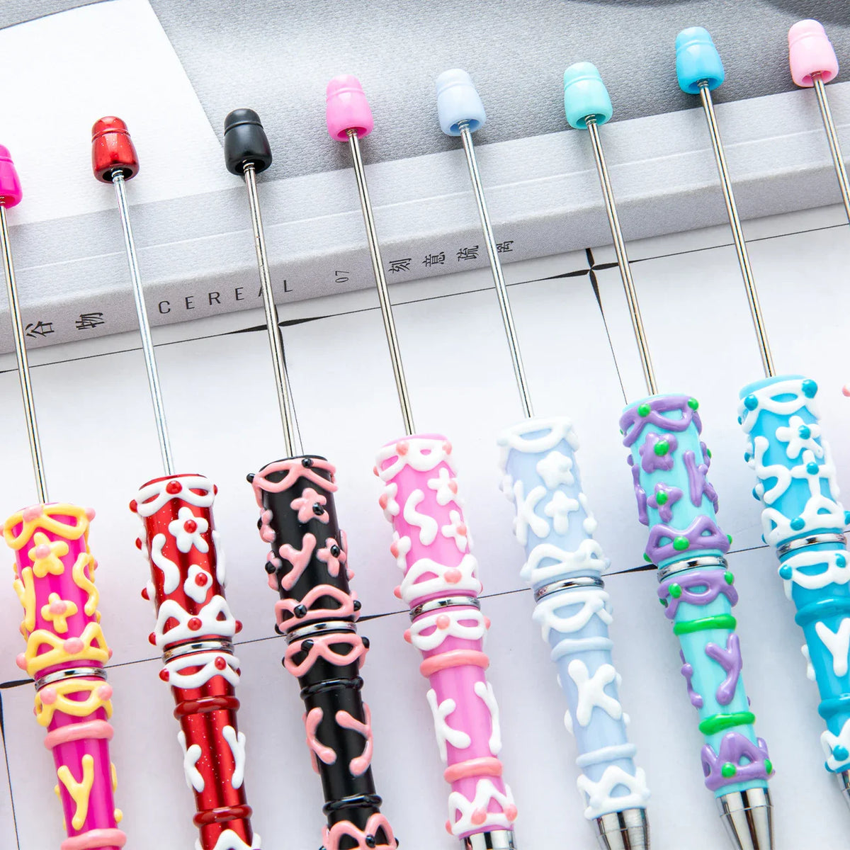 Painted Bead Pen Pure Handmade Cream Cute Grain Pen | DIY Beadable Pen Craft Gift Idea