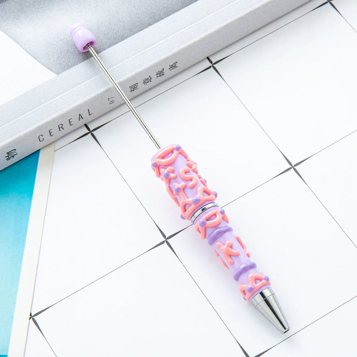 Painted Bead Pen Pure Handmade Cream Cute Grain Pen | DIY Beadable Pen Craft Gift Idea