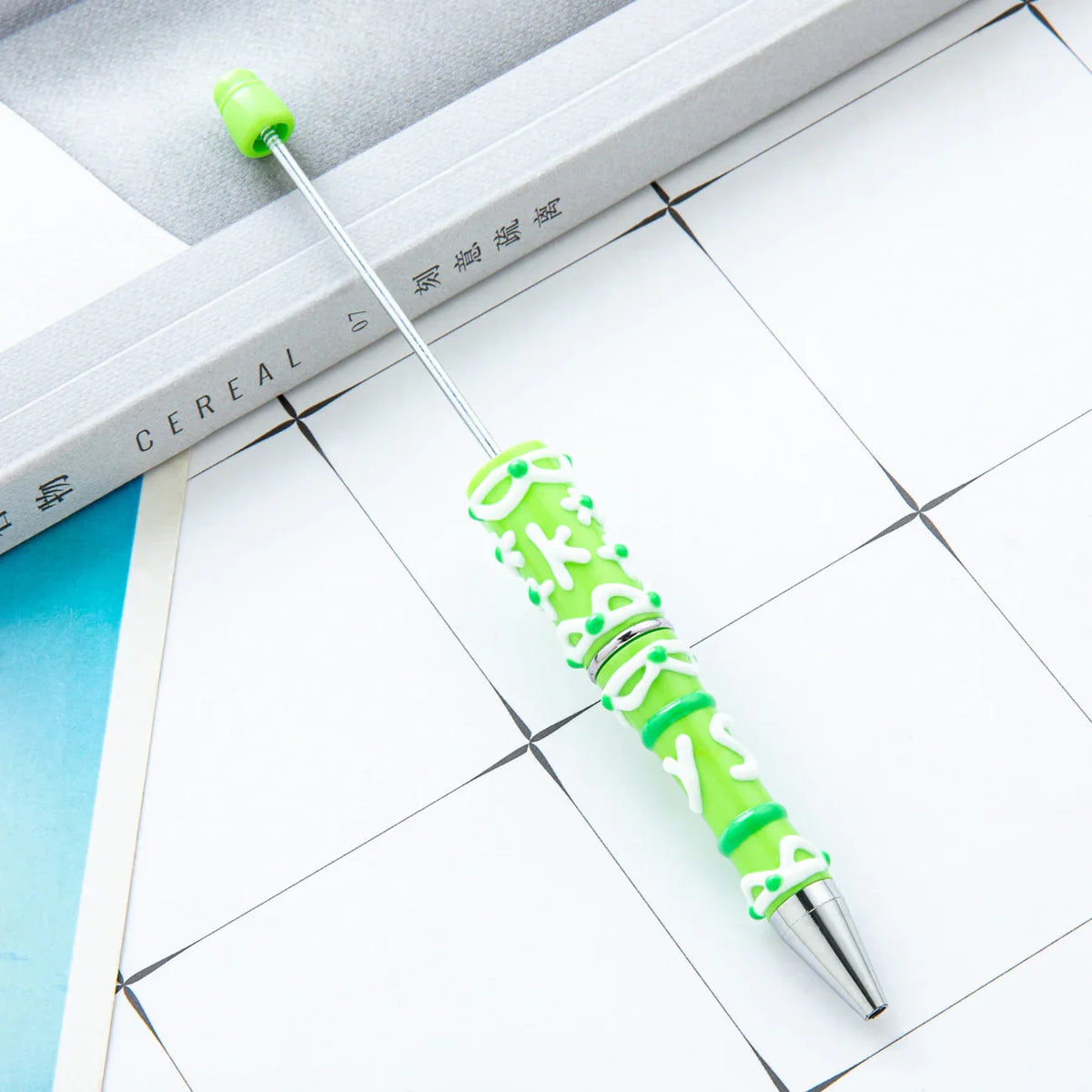 Painted Bead Pen Pure Handmade Cream Cute Grain Pen | DIY Beadable Pen Craft Gift Idea