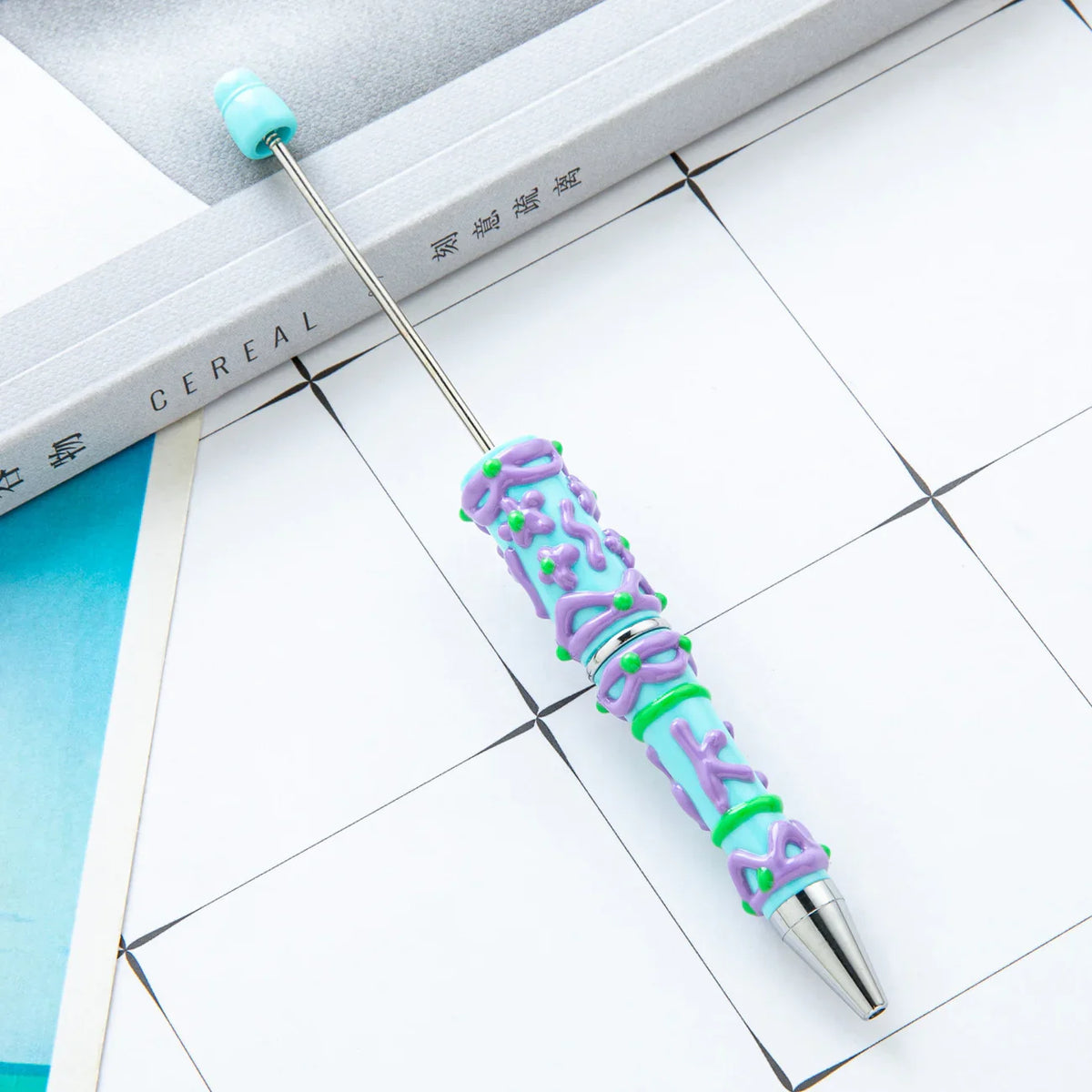 Painted Bead Pen Pure Handmade Cream Cute Grain Pen | DIY Beadable Pen Craft Gift Idea