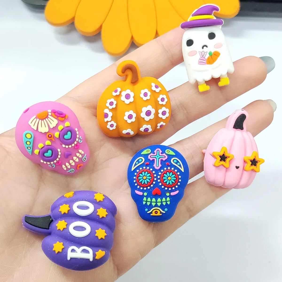 Halloween Silicone Beads LABU Evil Pumpkin Silicone Focus Beads | Holiday Bead for DIY Seasonal Bracelet & Gift Craft