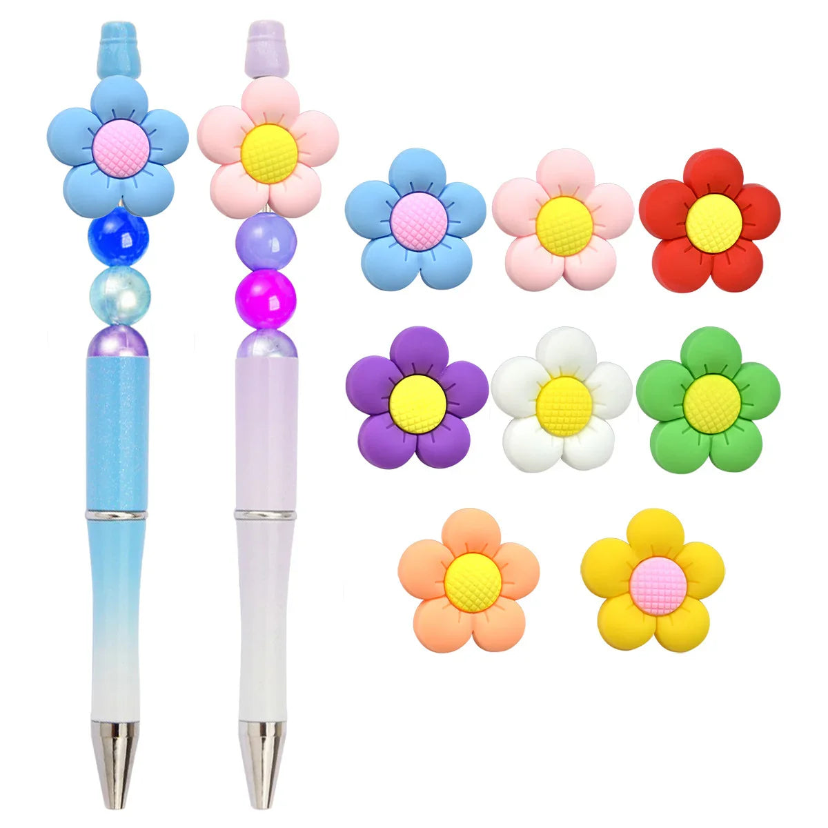 Creative Ballpoint Pen Beaded Accessories Cute Flower Silicone Focal Beads