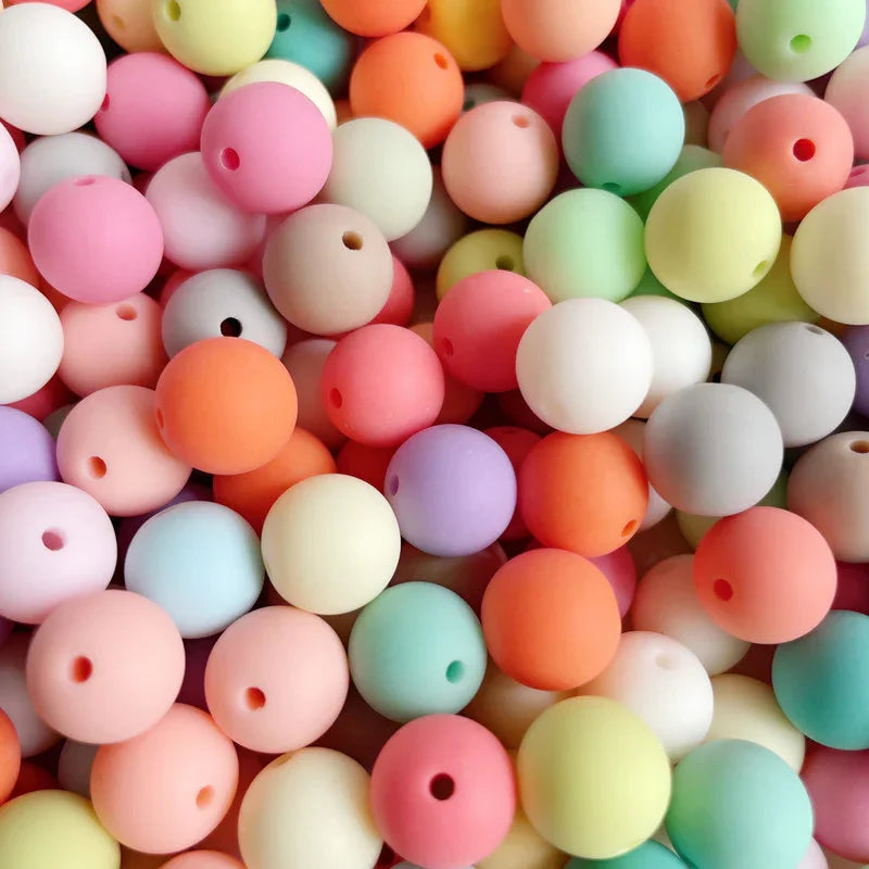 Colored Silicone Beads Round Beads 15mm Candy Color Silicone Beads | Silicone Bead for DIY Bracelet & Keychain Making