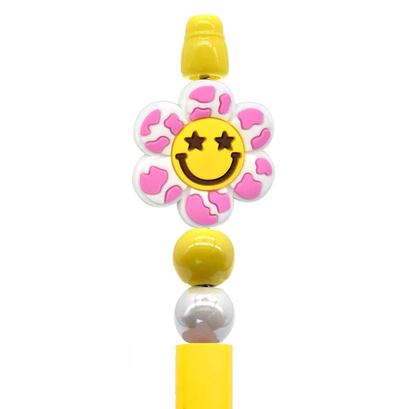 Smiley Face Series Cartoon Flower Silicone Focal Beads