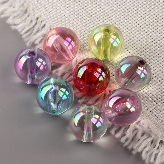 16MM Transparent Colored Plated Dazzling Straight Hole Round Beads Acrylic Beads