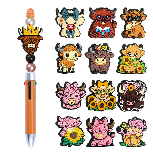Cartoon Highland Cow Series Silicone Focal Beads