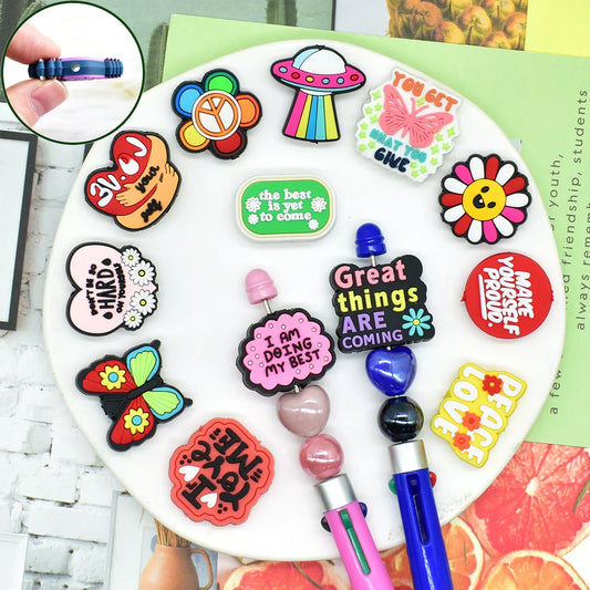 Colorful Text Phrase Silicone Focal Beads