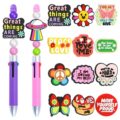 Colorful Text Phrase Silicone Focal Beads