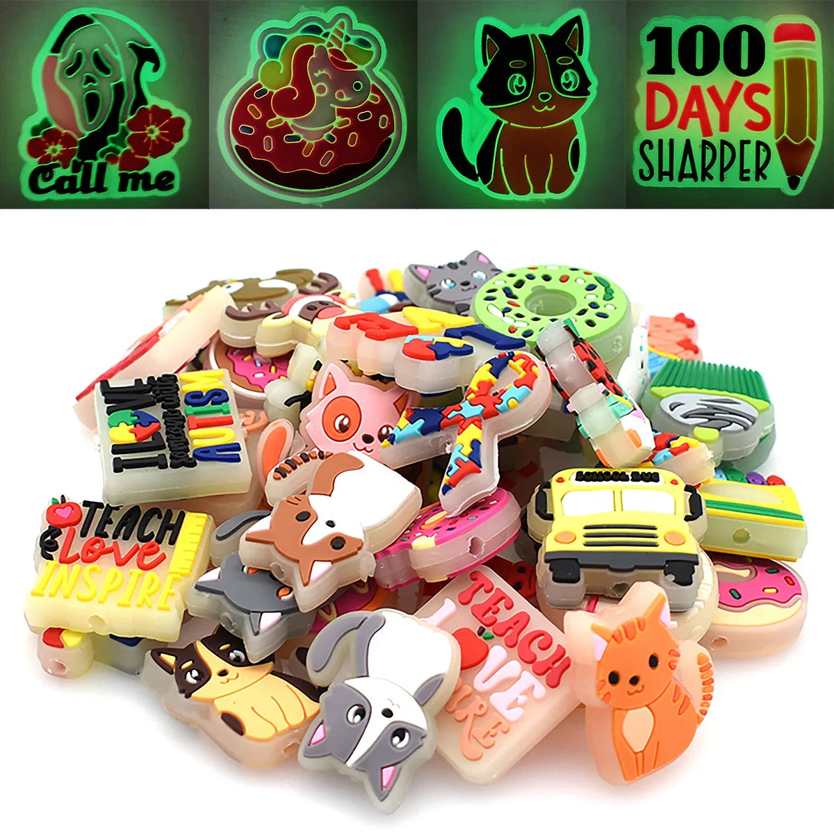 Luminous Cartoon Silicone Focal Beads Set