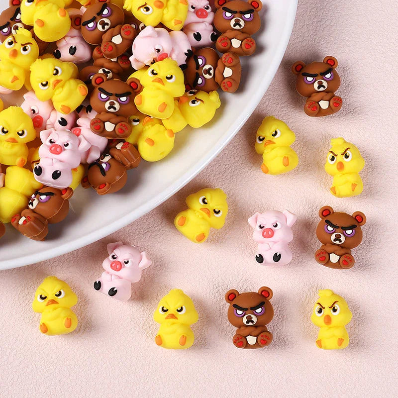 Little Bear 3D Silicone Bead Jewelry Cartoon Yellow Duck Silicone Focal Bead - Beadable Cat