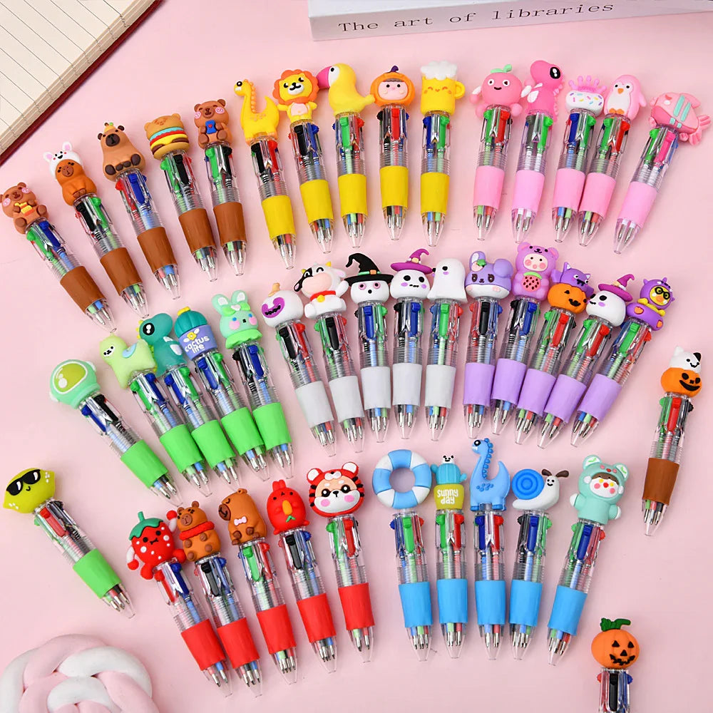 Cute Cartoon Mini Four-color Ballpoint Pen Silicone Beaded Finished Pen | DIY Beadable Pen Craft Gift Idea