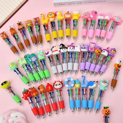Cute Cartoon Mini Four-color Ballpoint Pen Silicone Beaded Finished Pen
