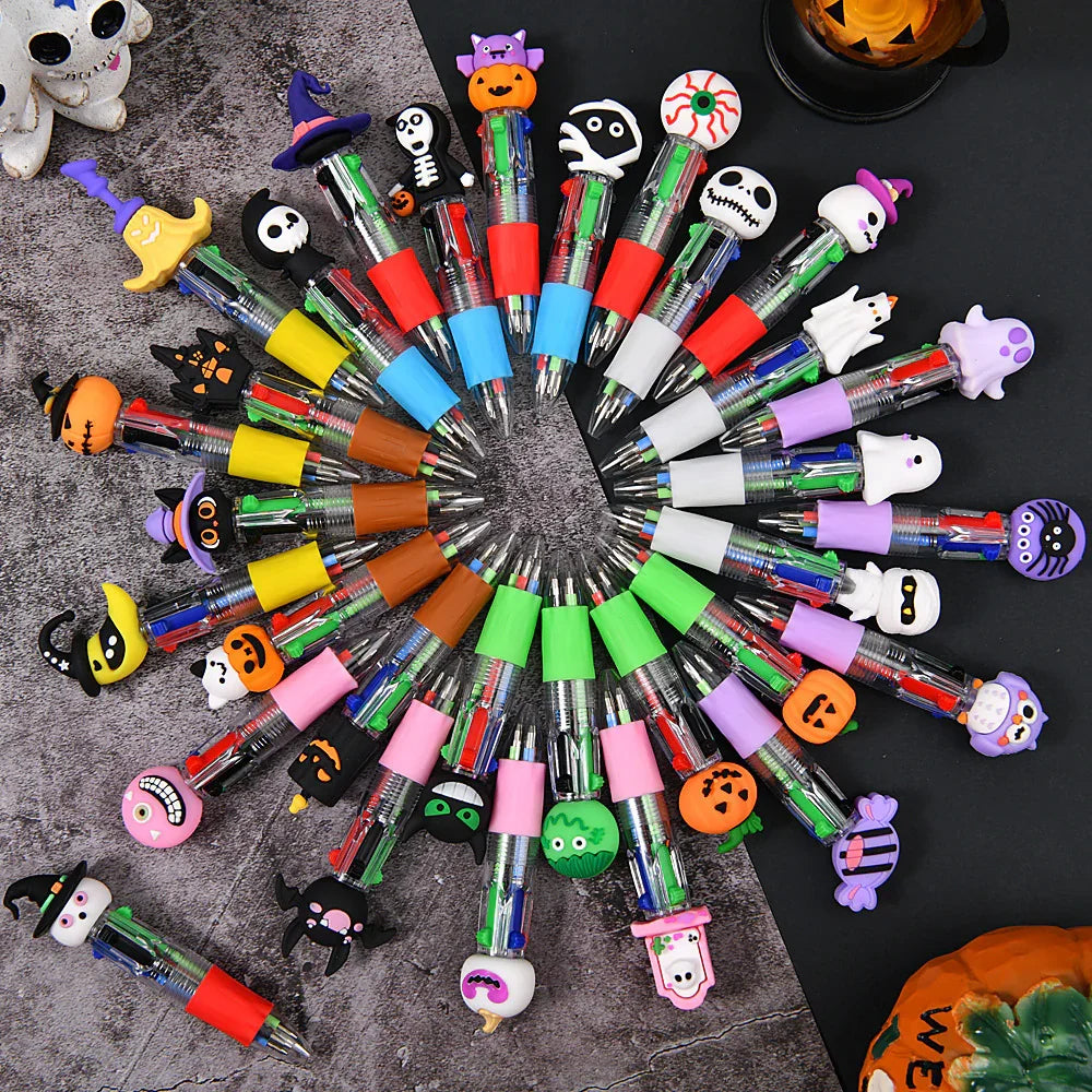 Cute Cartoon Mini Four-color Ballpoint Pen Silicone Beaded Finished Pen | DIY Beadable Pen Craft Gift Idea