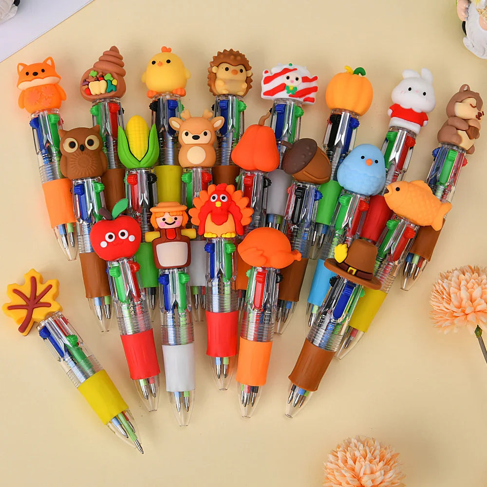 Cute Cartoon Mini Four-color Ballpoint Pen Silicone Beaded Finished Pen | DIY Beadable Pen Craft Gift Idea