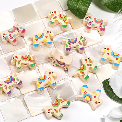 Cute Creamy Small Trojan Beaded Acrylic Printed Vertical Hole Beads