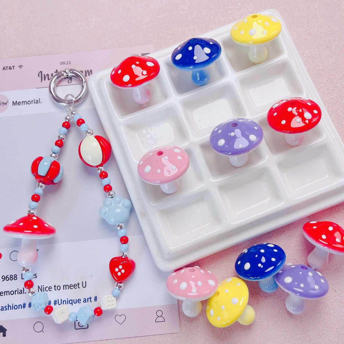 Acrylic Color Paint Three-dimensional Hand-painted Large Mushrooms | Acrylic Bead for DIY Bracelet Keychain Jewelry Making