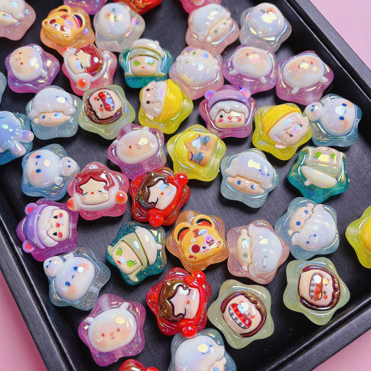 23mm Cartoon Resin UV Color Plating Lucky Five-pointed Star Straight Hole Beads