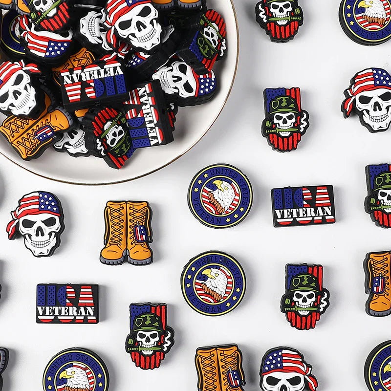 USA Flag Figure Skull Silicone Focus Beaded | Silicone Focal Bead for DIY Keychain & Pen Wrap