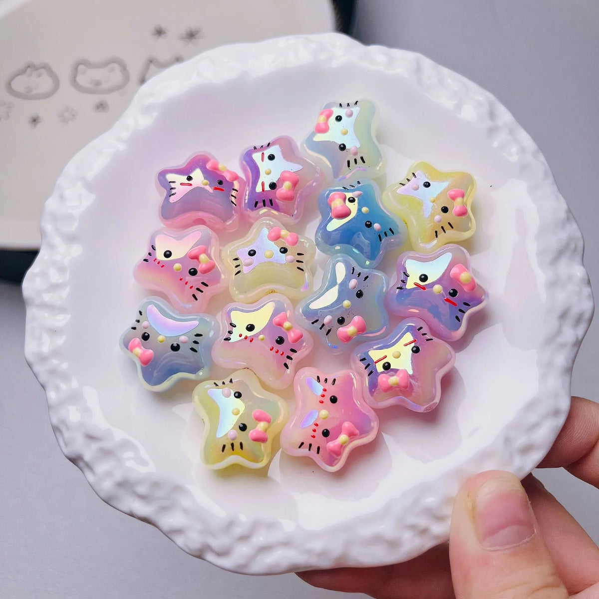 Cartoon Hand-painted Luminous Five-pointed Star KT Cat Bow Beaded | Acrylic Bead for DIY Bracelet Keychain Jewelry Making