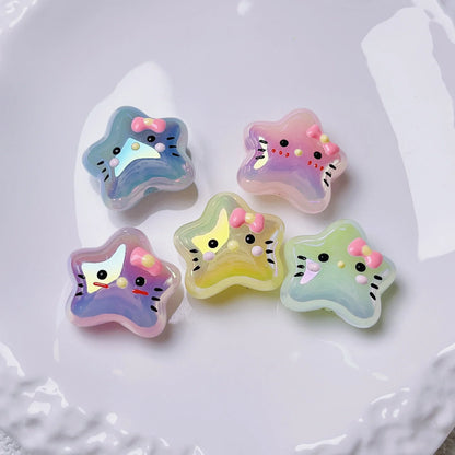 Cartoon Hand-painted Luminous Five-pointed Star KT Cat Bow Beaded