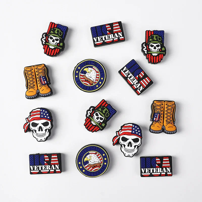 USA Flag Figure Skull Silicone Focus Beaded | Silicone Focal Bead for DIY Keychain & Pen Wrap