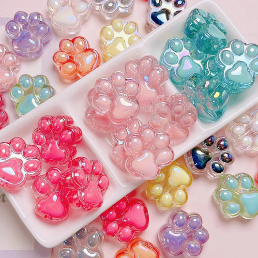 Acrylic Colorful Transparent Cute Cat Claw Vertical Hole Beads Length 26mm, hole diameter about 4mm