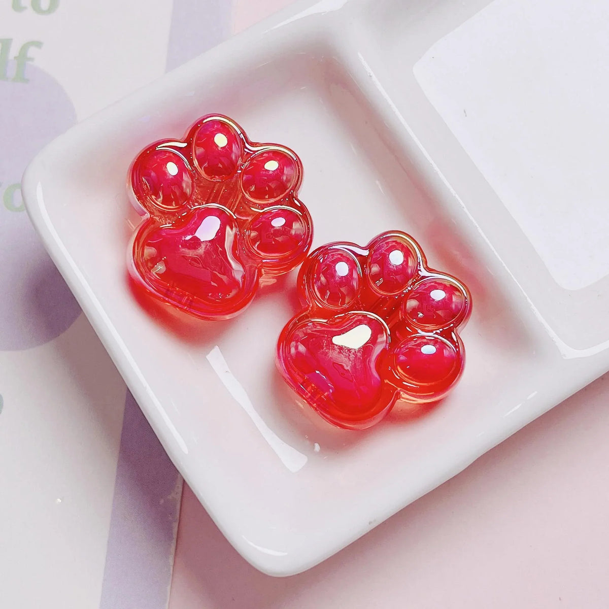 Acrylic Colorful Transparent Cute Cat Claw Vertical Hole Beads | Acrylic Bead for DIY Bracelet Keychain Jewelry Making