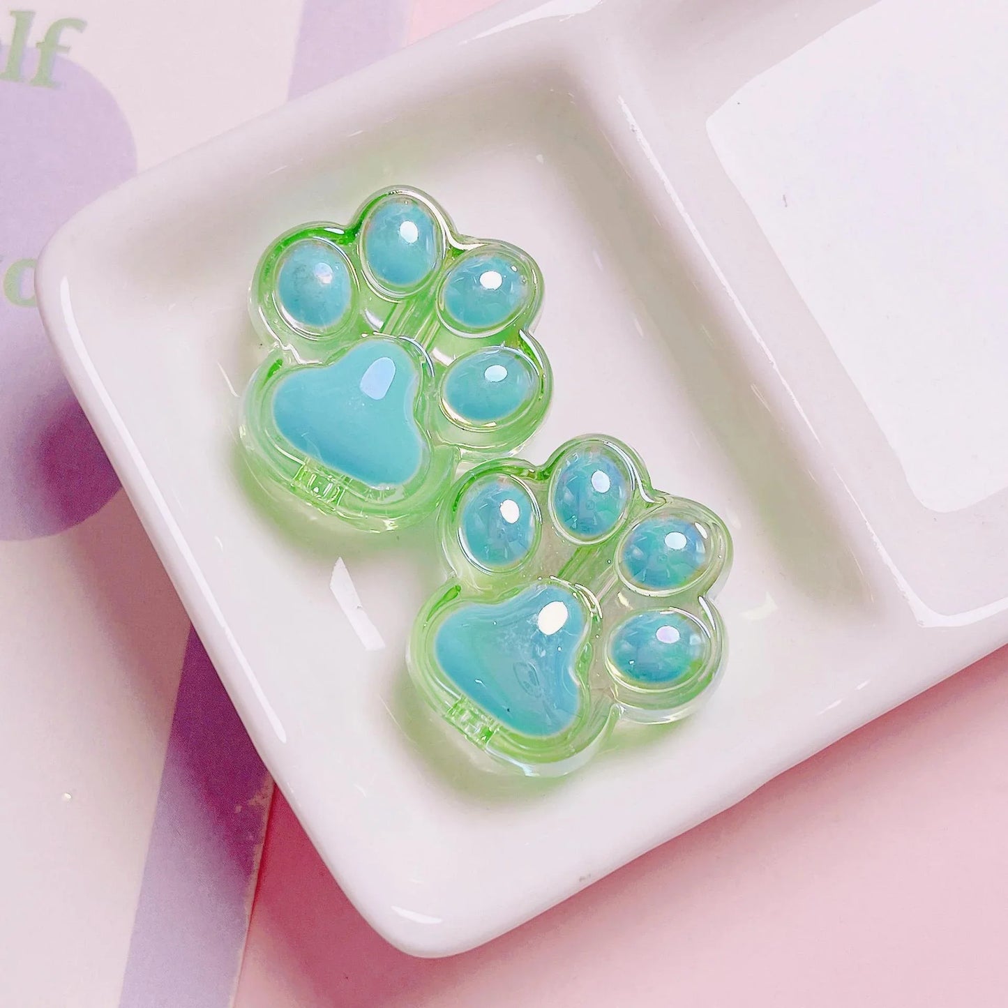 Acrylic Colorful Transparent Cute Cat Claw Vertical Hole Beads Length 26mm, hole diameter about 4mm