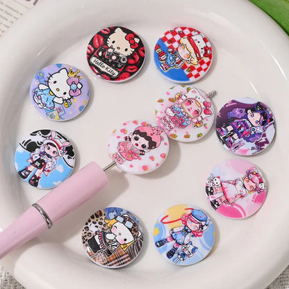 Printed Round Beads Cartoon Character KT Cat