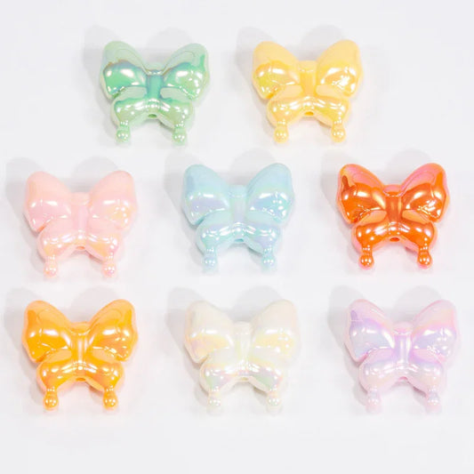 Acrylic Transparent Plated Butterfly Straight Hole Beads In Various Colors