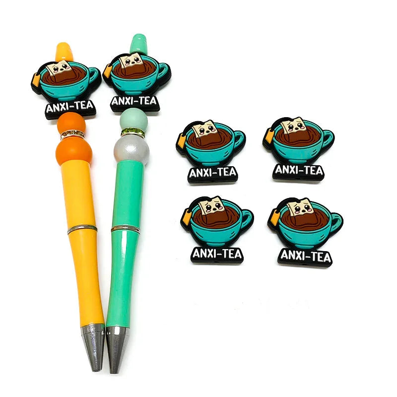 Green Teacup with Cute Tea Bag Silicone Focus Beads | Silicone Focal Bead for DIY Keychain & Pen Wrap