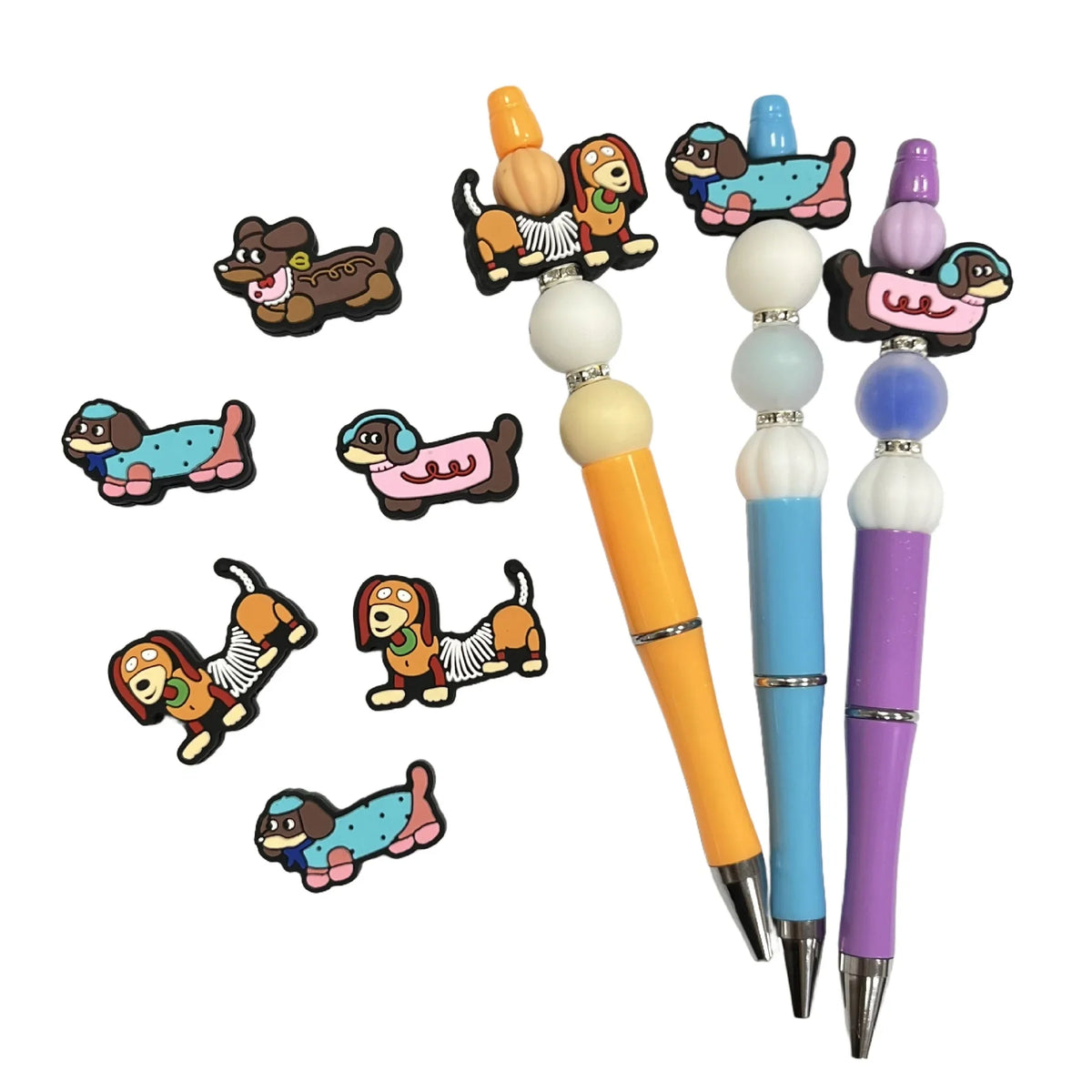 Cute Slinky Dog Wearing Colorful Clothes Hat and Headphones with Silicone | Silicone Focal Bead for DIY Keychain & Pen Wrap