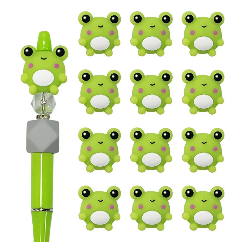 Big Eyes White Belly 3D Green Cartoon Smiling Frog Silicone Focus Beads | Silicone Focal Bead for DIY Keychain & Pen Wrap