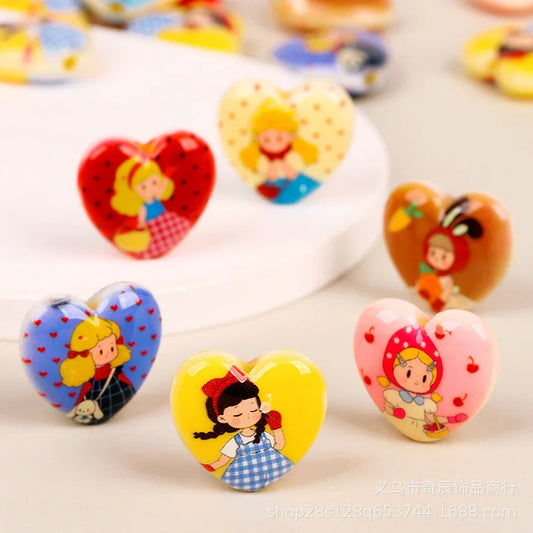 Vertical Hole Little Girl Love Beaded Double-sided Painted Acrylic Beads