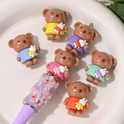 Cartoon Soft Plastic Three-dimensional Brown Bear Wearing Colorful Clothes Hugging A Bunny Through-hole Beads